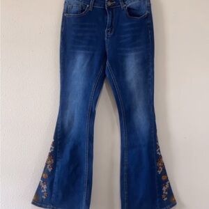 BAMBOO Blue and Orange Flare Wide Leg Jeans